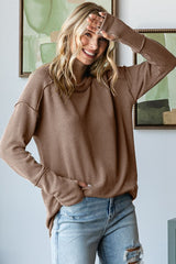 Mocha Textured Rib Thumb Hole Maternity Long Sleeve Top