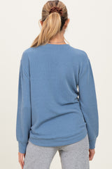 Dusty Blue Textured Rib Crew Neck Maternity Long Sleeve