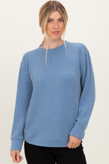 Dusty Blue Textured Rib Crew Neck Maternity Long Sleeve