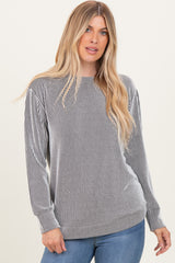 White Textured Rib Crew Neck Long Sleeve