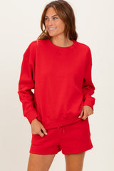 Red Fleece Sweatshirt Shorts Maternity Set