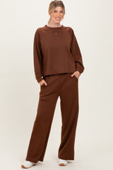 Brown Crewneck Pullover Pant Set