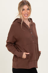 Brown Fleece Snap Button Hoodie