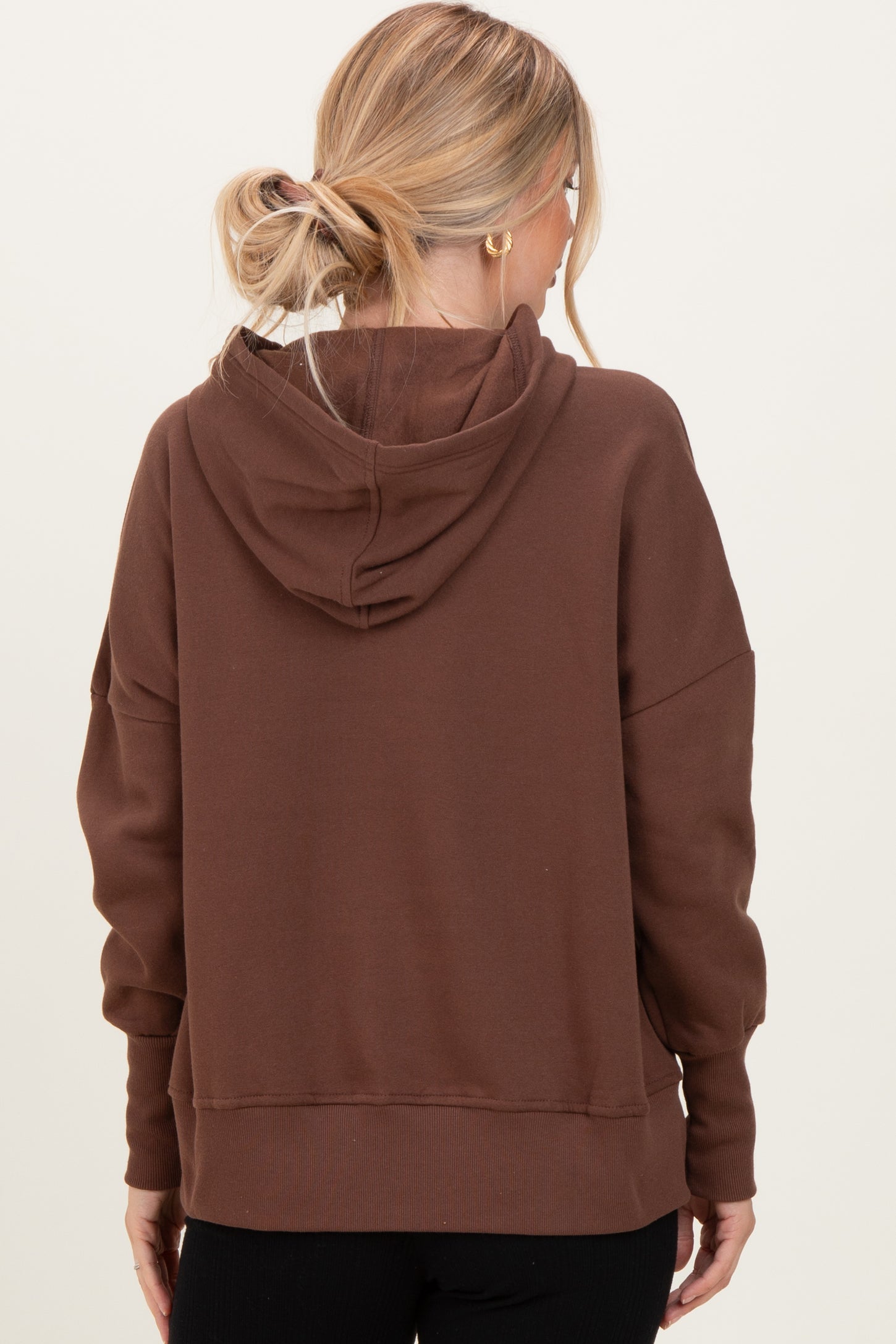 Brown Fleece Snap Button Hoodie