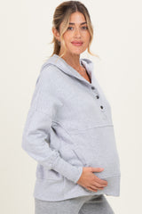Heather Grey Fleece Snap Button Maternity Hoodie