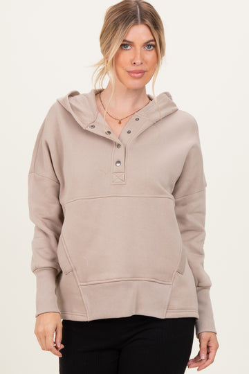 Beige Fleece Snap Button Hoodie