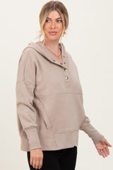 Beige Fleece Snap Button Hoodie