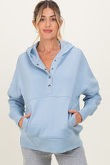 Light Blue Fleece Snap Button Maternity Hoodie