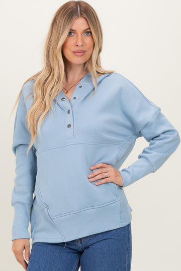 Light Blue Fleece Snap Button Hoodie
