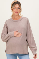 Beige Brushed Ribbed Knit Maternity Pullover
