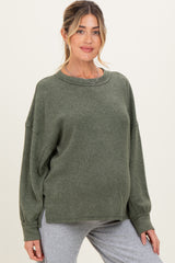 Olive Brushed Ribbed Knit Maternity Pullover