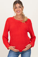 Red Chenille Knit Maternity Sweater