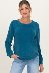 Teal Chenille Knit Maternity Sweater