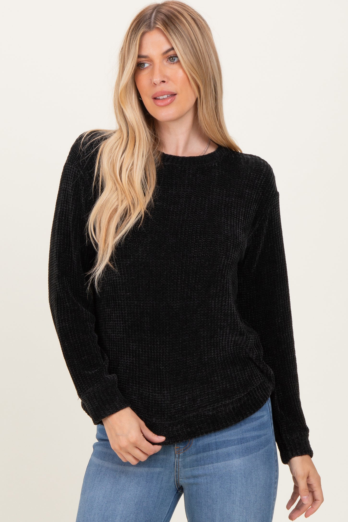 Black Chenille Knit Maternity Sweater