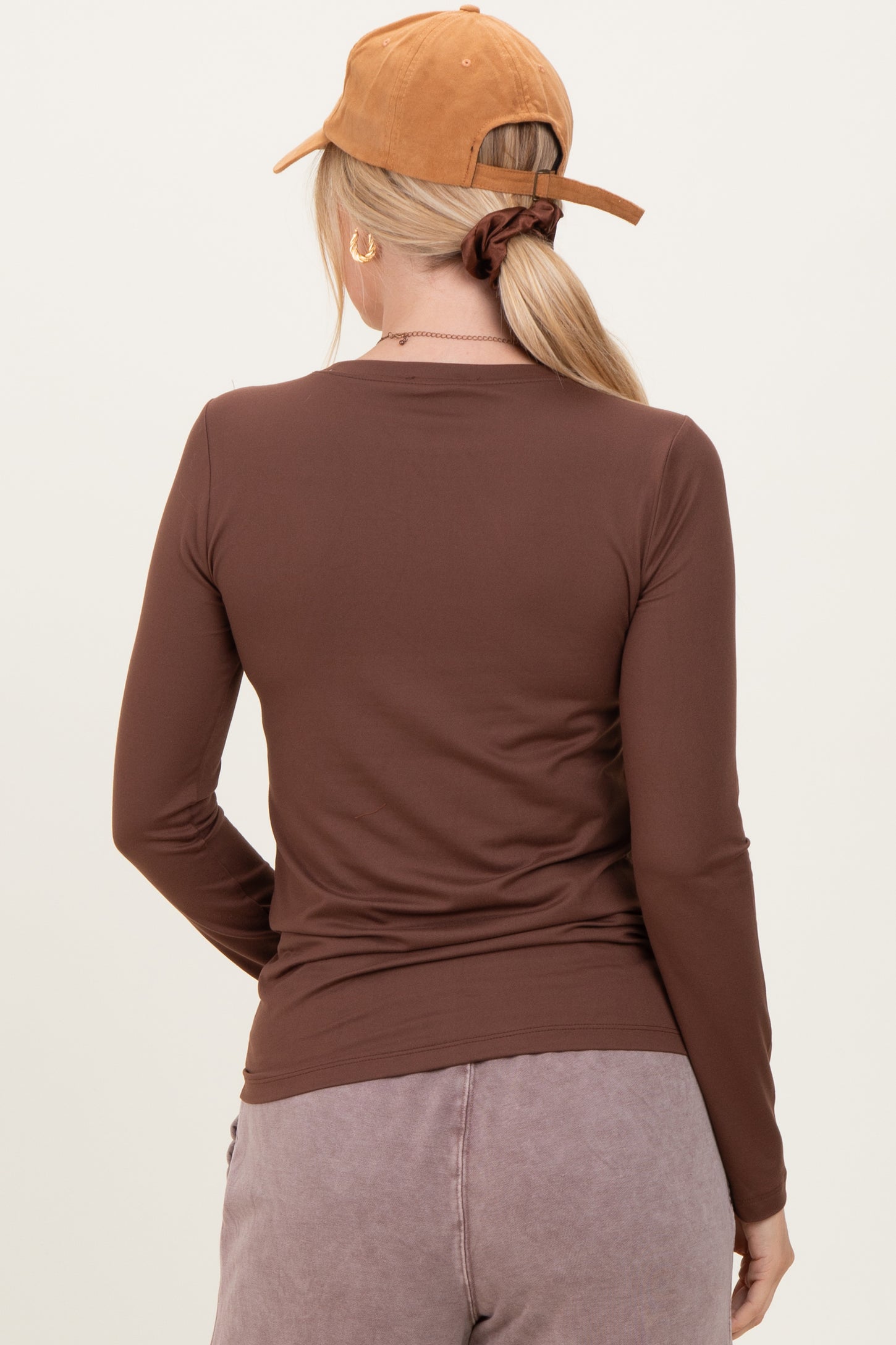 Dark Taupe Basic Long Sleeve Top