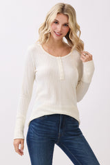 Cream Waffle Rib Knit Henley Top