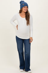 Cream Waffle Rib Knit Maternity Henley Top