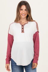 Burgundy Waffle Knit Colorblock Maternity Top