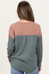 Olive Waffle Knit Colorblock Maternity Top