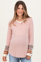Light Pink Colorblock Print Detail Long Sleeve Maternity Top