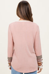 Light Pink Colorblock Print Detail Long Sleeve Maternity Top