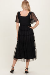 Black Ruffled Mesh Maxi Dress