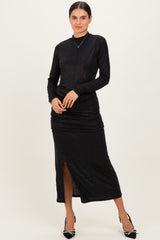 Black Sequin Long Sleeve Mock Neck Maxi Dress