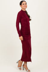 Burgundy Sequin Long Sleeve Mock Neck Maxi Dress