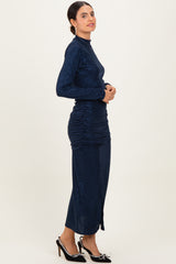 Navy Sequin Long Sleeve Mock Neck Maxi Dress