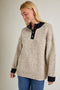 Beige Speckle Knit Snap Button Oversized Sweater