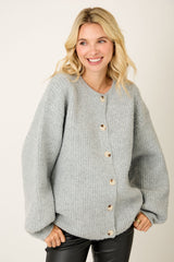 Heather Grey Knit Oversized Button Cardigan