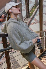 Dark Taupe Faux Sherpa Quarter Zip Hoodie