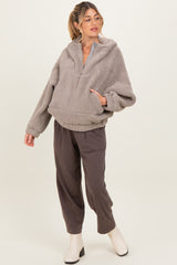 Dark Taupe Faux Sherpa Quarter Zip Maternity Hoodie