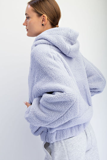 Lavender Faux Sherpa Quarter Zip Hoodie
