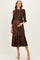 Brown Pleated Satin Smocked Bodice Maternity Midi Dress