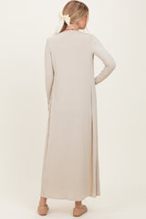 Taupe Ribbed Sleeveless Dress Cardigan Set