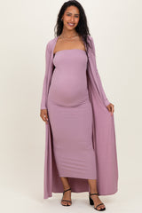 Violet Ribbed Sleeveless Dress Cardigan Maternity Set