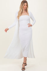 Ivory Ribbed Sleeveless Dress Cardigan Set