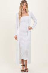 Ivory Ribbed Sleeveless Dress Cardigan Maternity Set