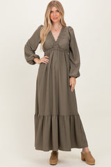 Forest Green Long Sleeve V-Neck Tiered Maxi Dress