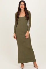 Olive Square Neck Long Sleeve Maternity Maxi Dress