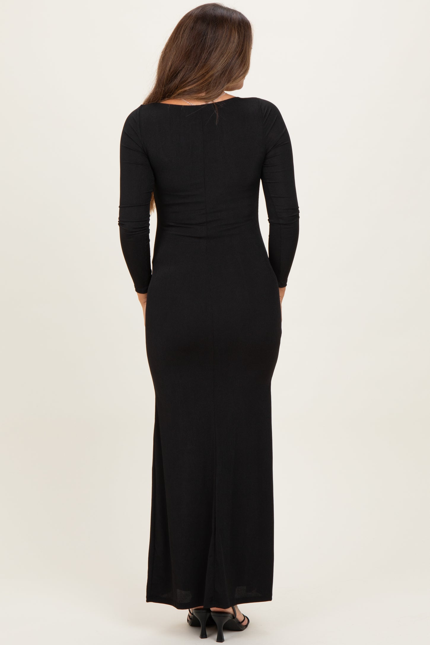 Black Square Neck Long Sleeve Maternity Maxi Dress