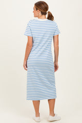 Light Blue Striped Short Sleeve Midi Dress