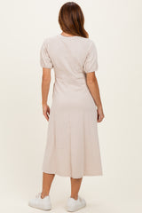 Beige Puff Sleeve Midi Dress