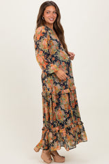 Navy Floral Deep V-Neck Tiered Maternity Maxi Dress