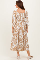 Mocha Damask Smocked Ruffle Tier Midi Dresses