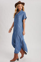 Blue Chambray Button Down Maternity Shirt Dress
