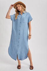 Light Blue Chambray Button Down Shirt Dress