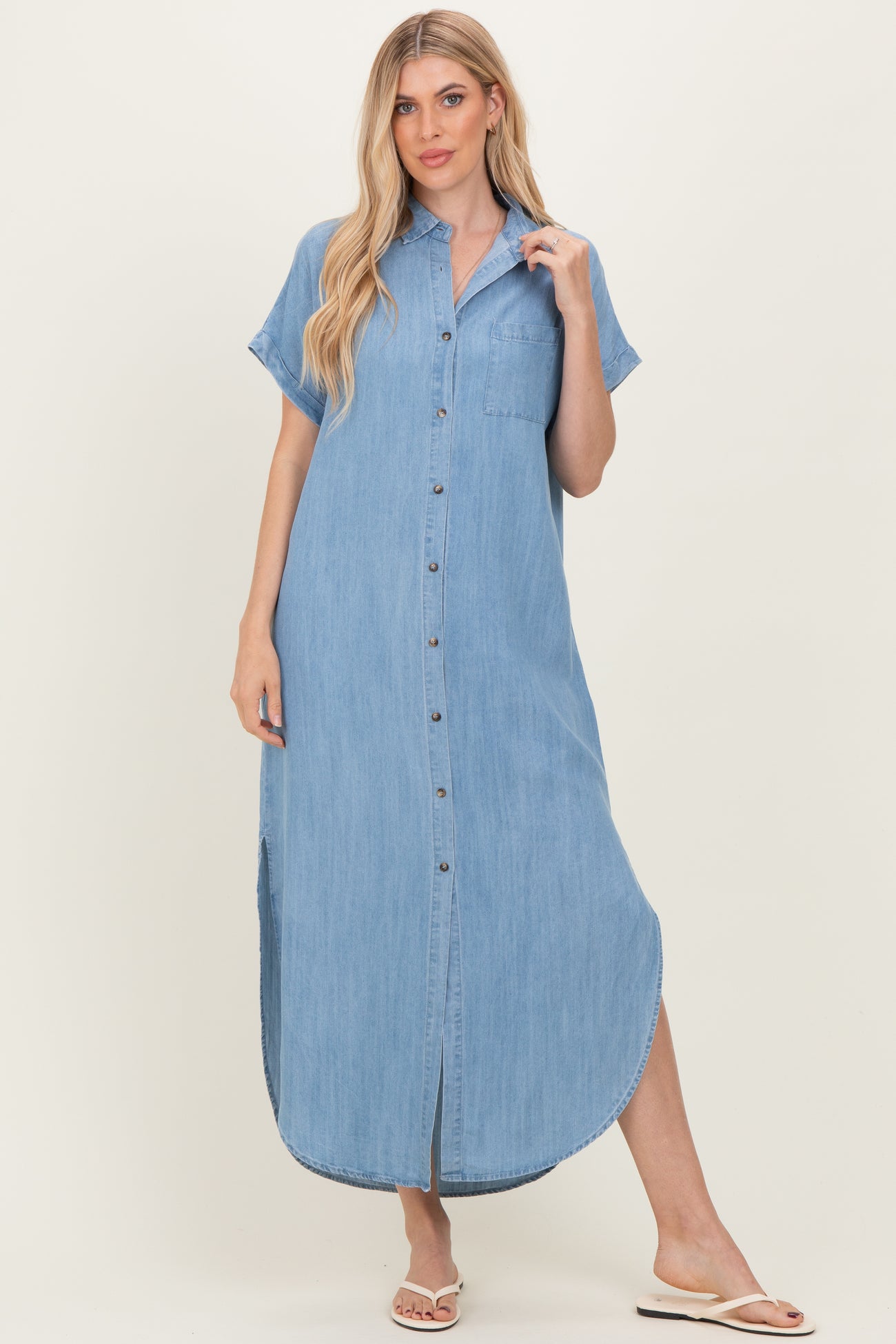 Light Blue Chambray Button Down Shirt Dress