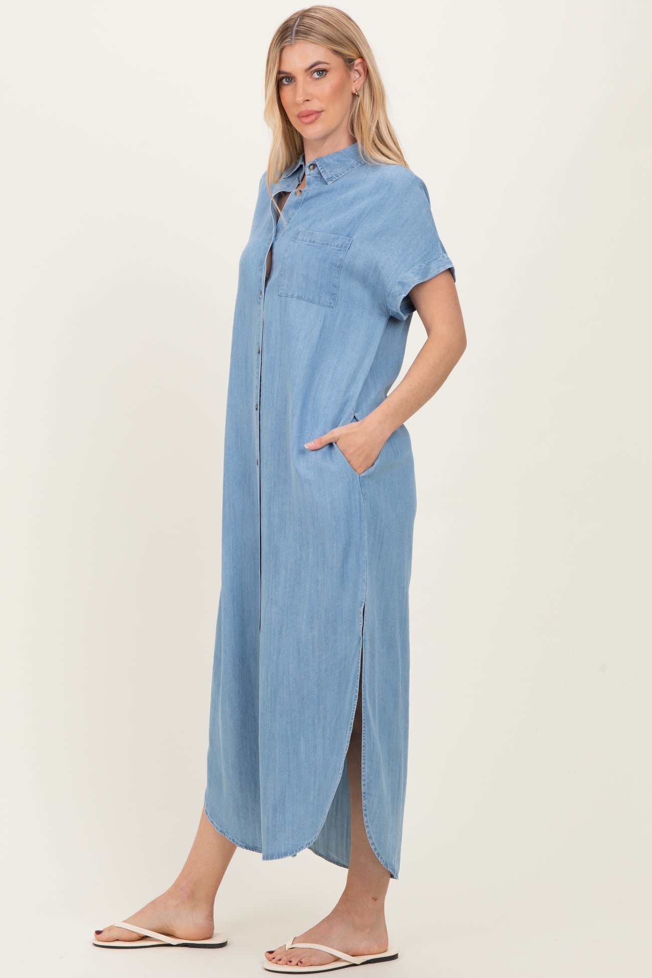 Light Blue Chambray Button Down Shirt Dress